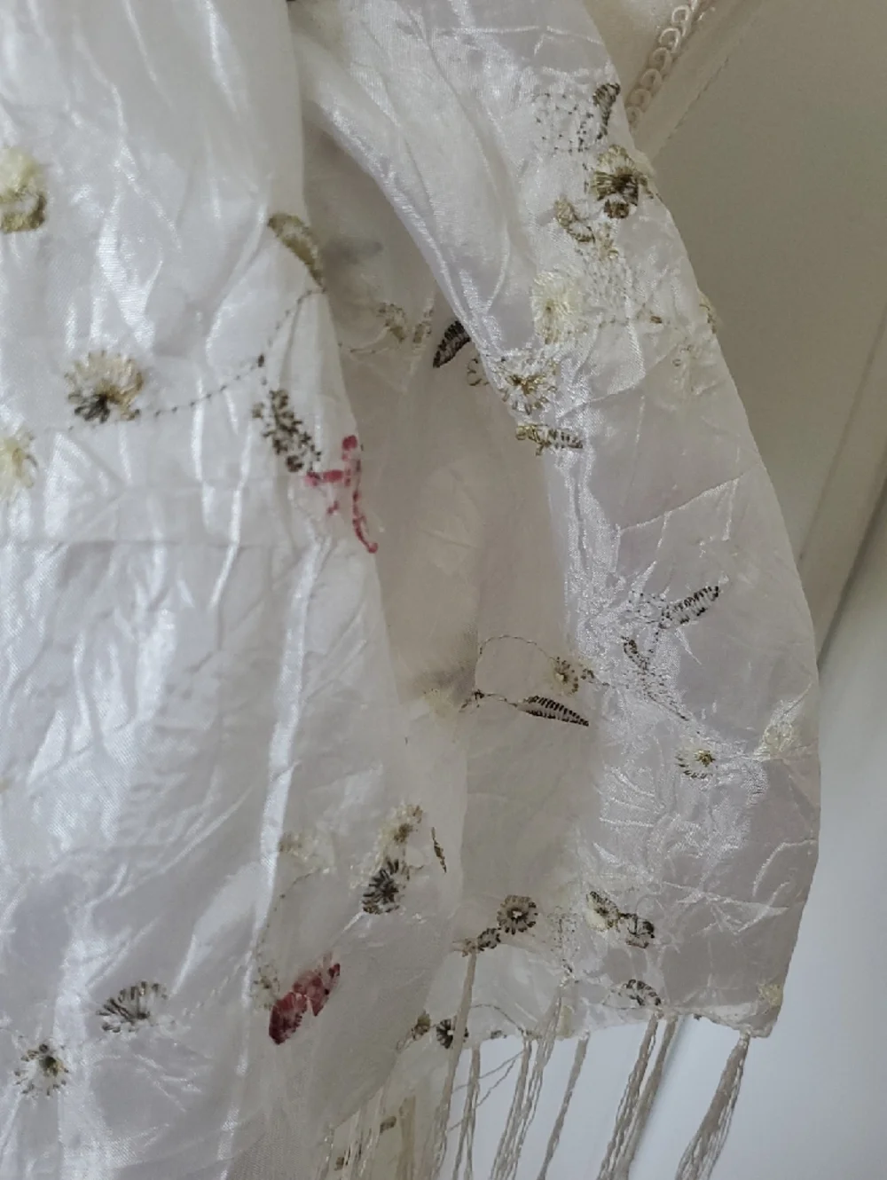 White Floral Fringe Scarf - Lightweight Women's Accessory